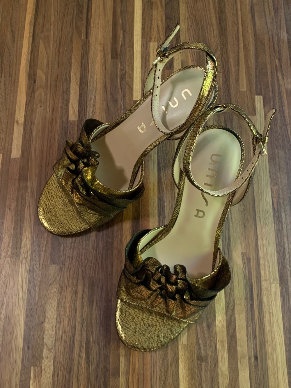 Unisa Gold Ruffle Heels
